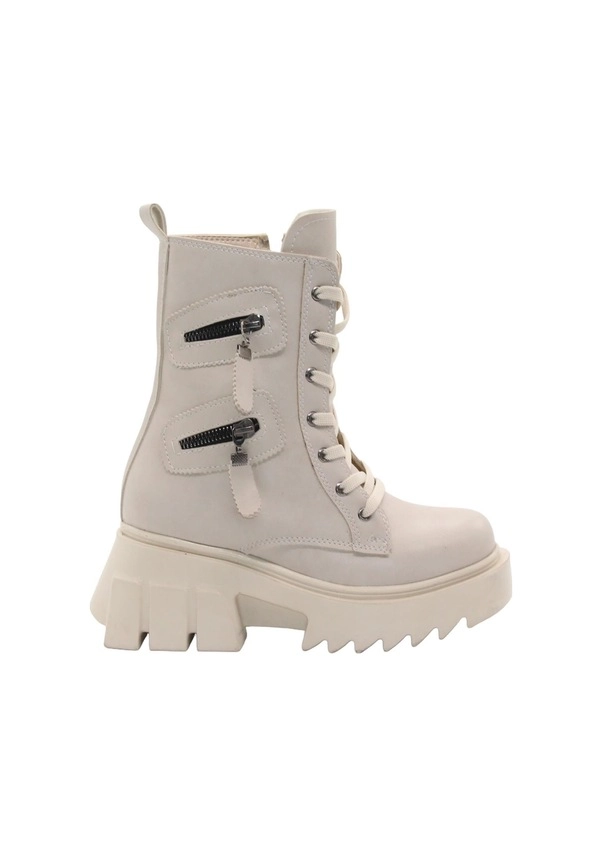 Mergenshoes Bf182 Bej Bağcıklı Fermuarlı Kadın Bot