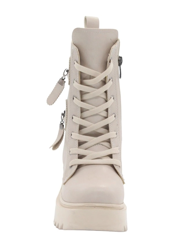 Mergenshoes Bf182 Bej Bağcıklı Fermuarlı Kadın Bot