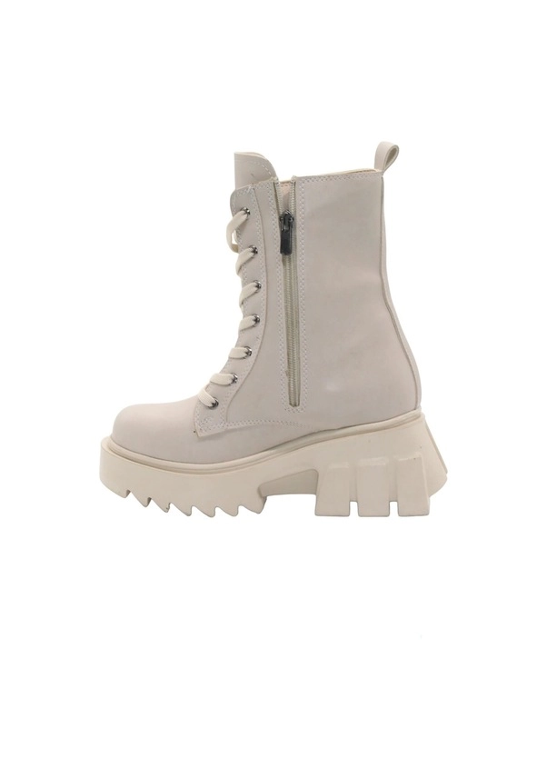 Mergenshoes Bf182 Bej Bağcıklı Fermuarlı Kadın Bot