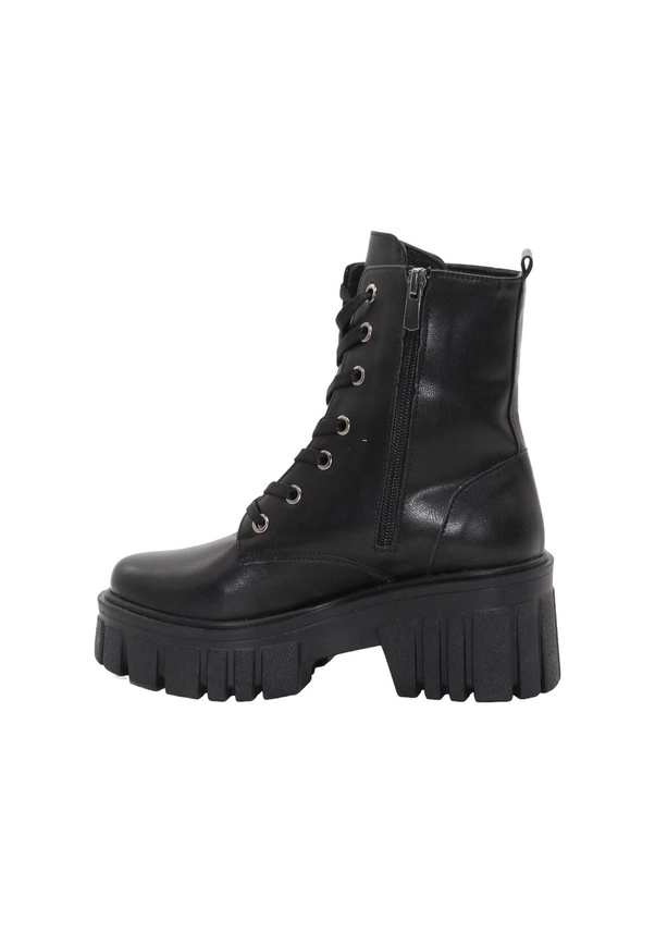 Mergenshoes 3086 Siyah Fermuarlı Bağcıklı Kadın Bot