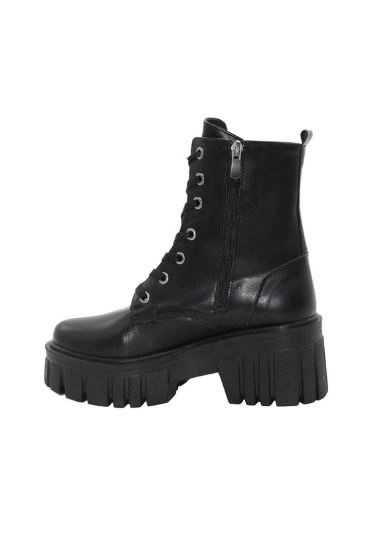 Mergenshoes 3087 Siyah Fermuarlı Bağcıklı Kadın Bot