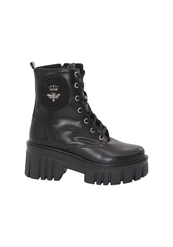 Mergenshoes 3088 Siyah Fermuarlı Bağcıklı Kadın Bot