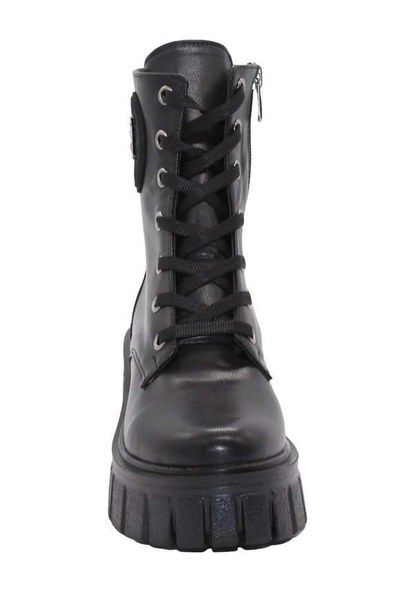 Mergenshoes 3089 Siyah Fermuarlı Bağcıklı Kadın Bot