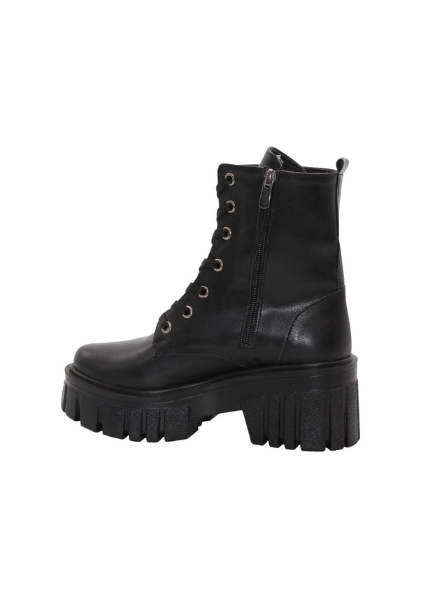 Mergenshoes 3089 Siyah Fermuarlı Bağcıklı Kadın Bot