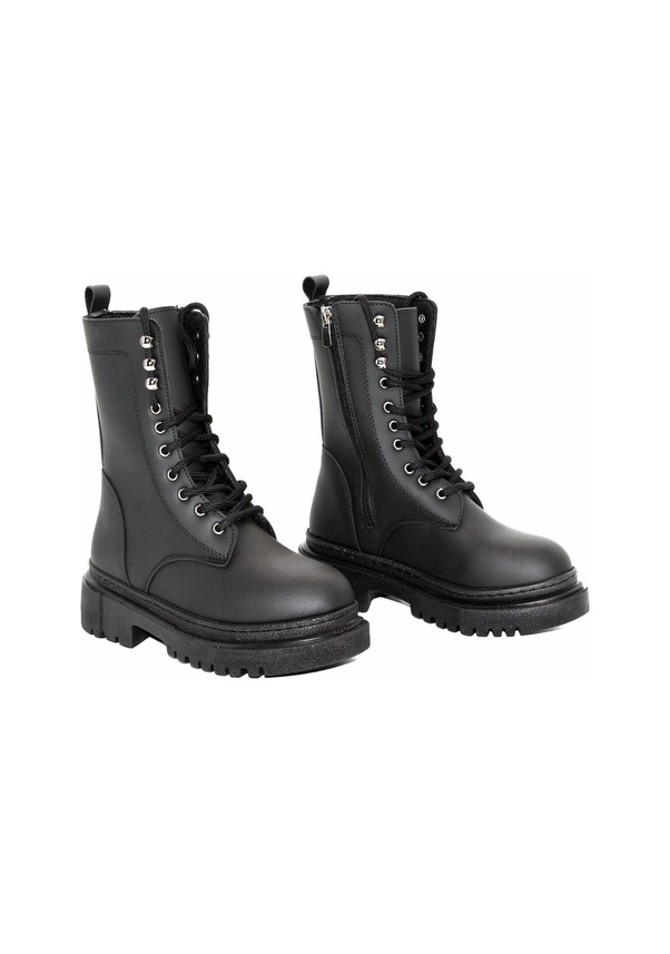 Mergenshoes B308 Siyah Fermuarlı Bağcıklı Kadın Bot