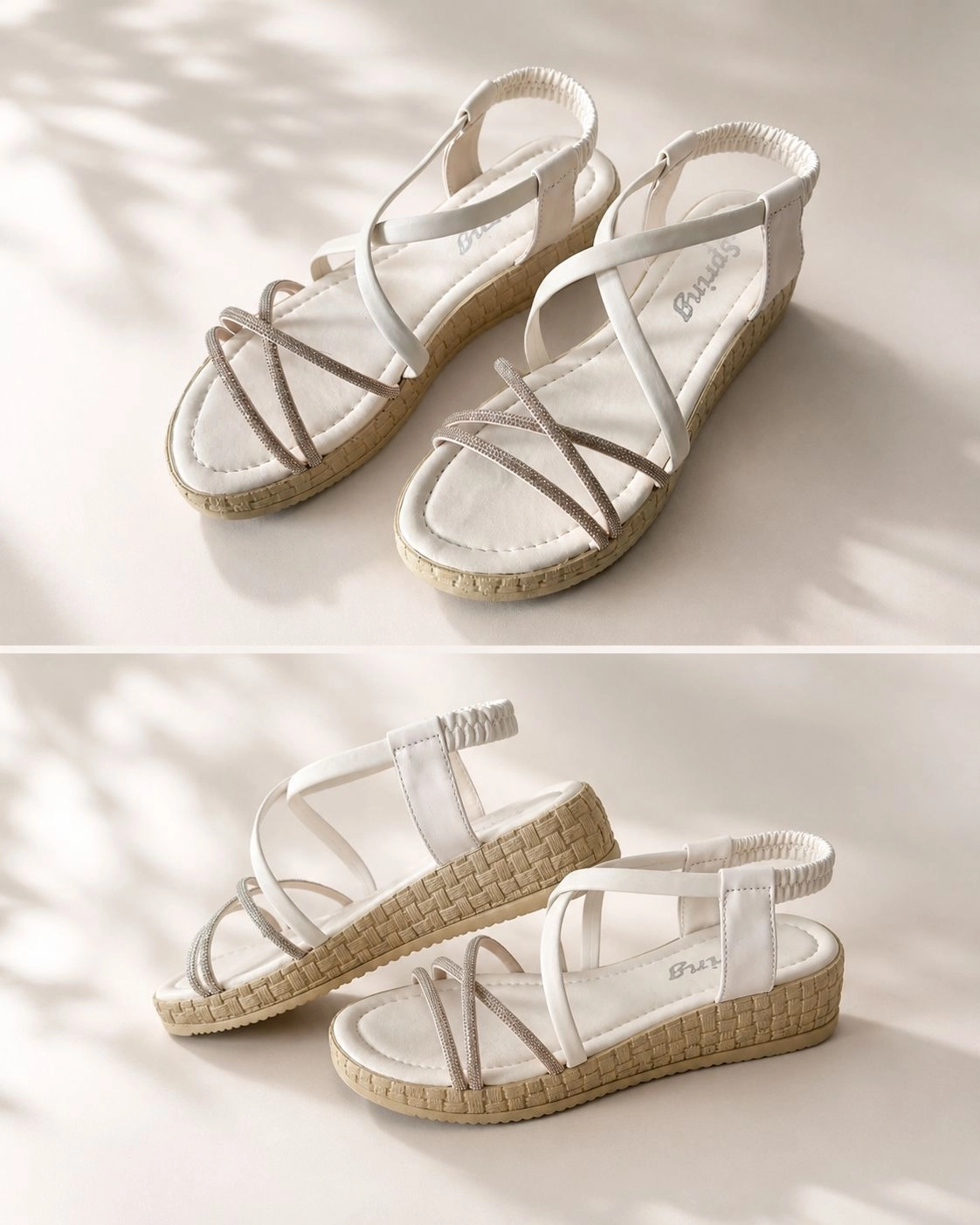 Mergenshoes Srg S28 Beyaz Günlük Çapraz Taşlı Kadın Sandalet