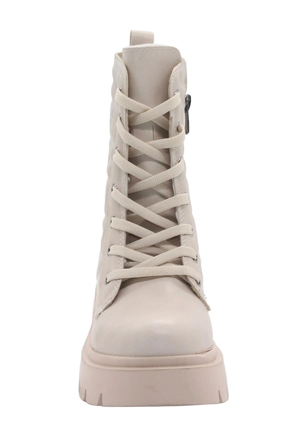 Mergenshoes Bf183 Bej Bağcıklı Fermuarlı Kadın Bot