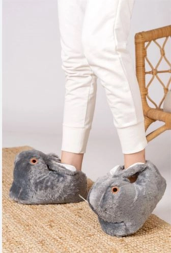 Mergenshoes Unisex Hayvanlı Tavşanlı Panduf (Gri)