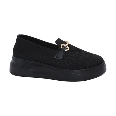 Mergenshoes G052 Siyah Yüksek Taban Triko Kadın Günlük Ayakkabı