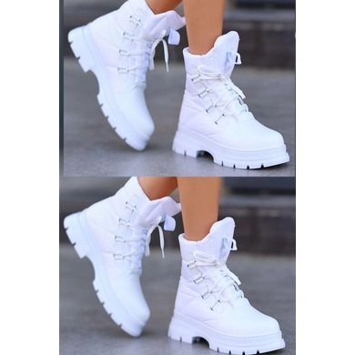 Mergenshoes Kp02 Beyaz Paraşüt Detaylı Kışlık Kadın Kar Botu