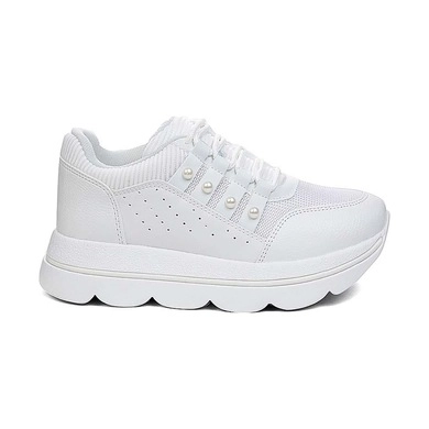 Mergenshoes Flt Beyaz Kalın Topuk Günlük Kadın Spor Ayakkabı