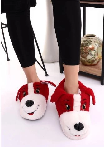 Mergenshoes Unisex Kırmızı Köpekli Panduf Ev Botu (Kırmızı)