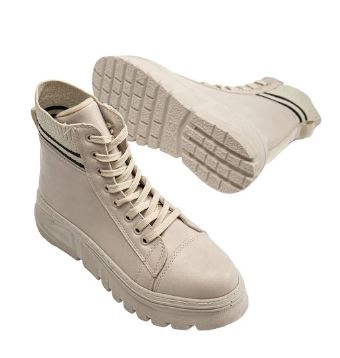 Mergenshoes Mf1007 Bej Tiriko Cilt Kışlık Bağcıklı Kadın Bot