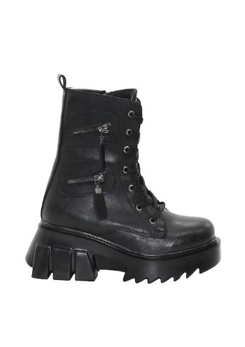 Mergenshoes BF182 Siyah Bağcıklı Fermuarlı Kadın Bot