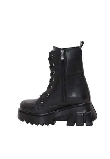 Mergenshoes BF182 Siyah Bağcıklı Fermuarlı Kadın Bot