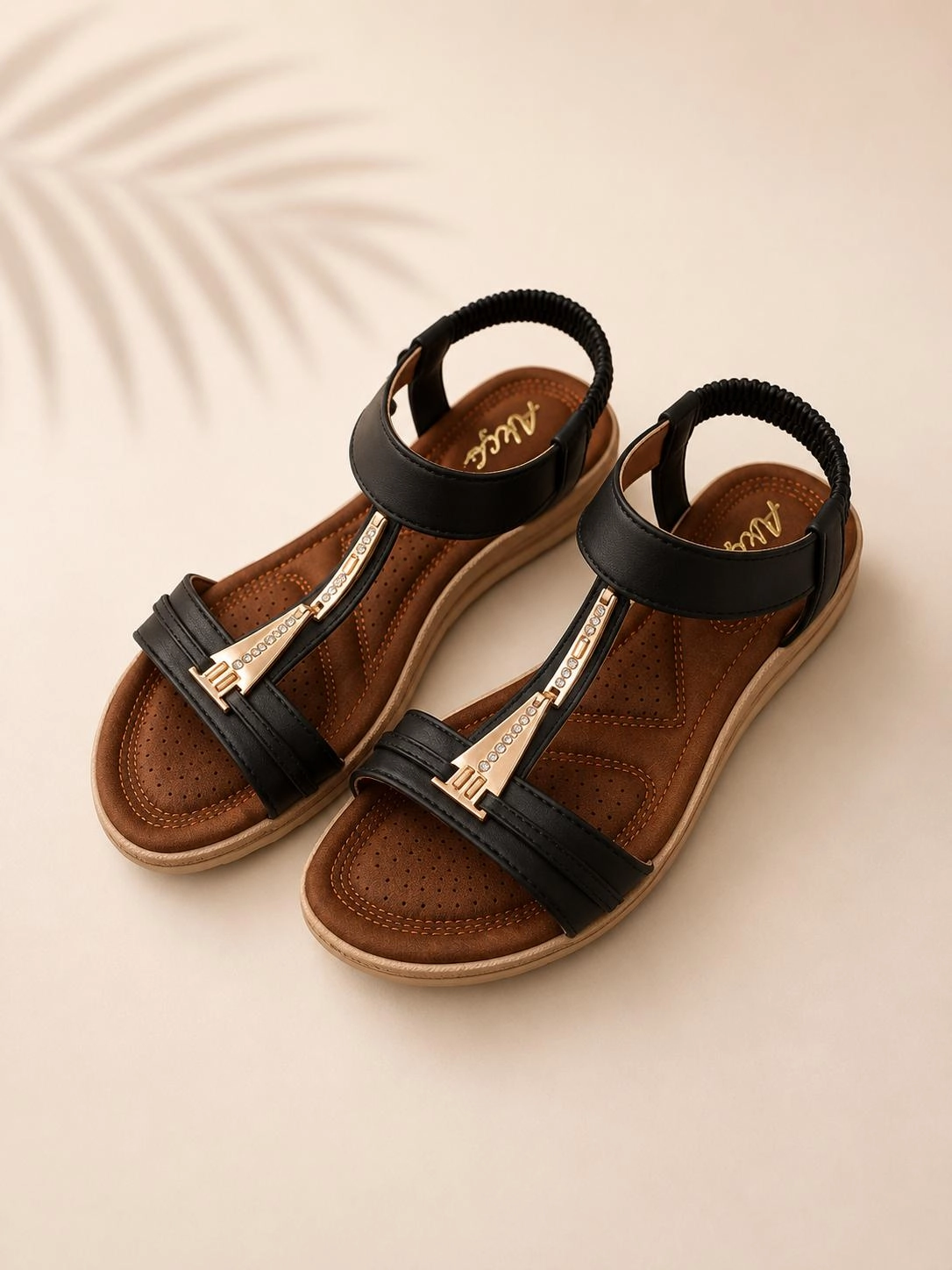 Mergenshoes Akç A26 Siyah Günlük Taşlı Kadın Sandalet Ayakkabı
