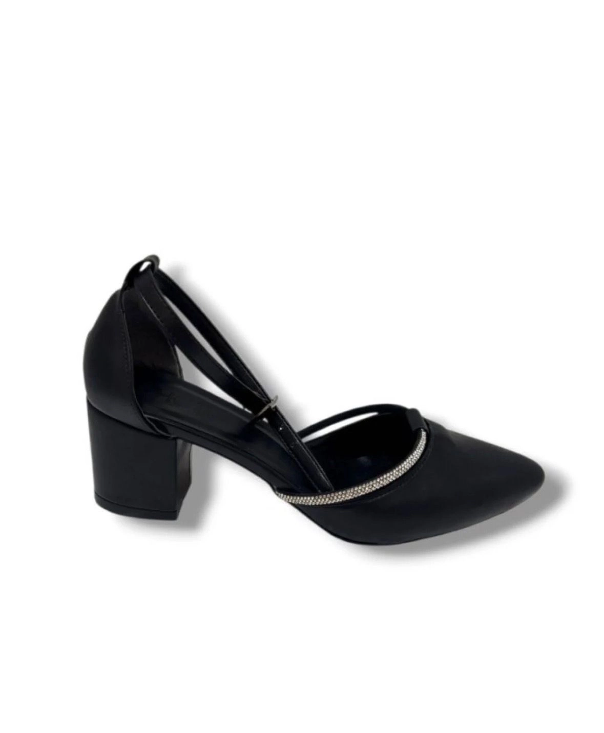 Mergenshoes T011 Siyah Taşlı 5 Cm Kalın Topuk Kadın Ayakkabı