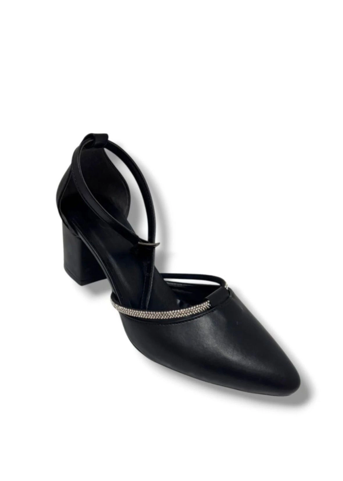 Mergenshoes T011 Siyah Taşlı 5 Cm Kalın Topuk Kadın Ayakkabı