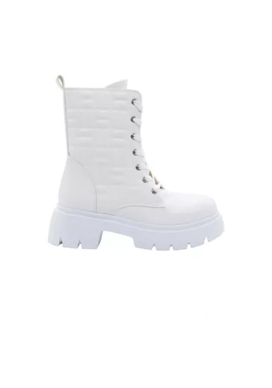 Mergenshoes BF183 Beyaz Bağcıklı Fermuarlı Kadın Bot