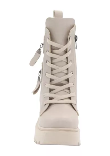 Mergenshoes Bf182 Bej Bağcıklı Fermuarlı Kadın Bot
