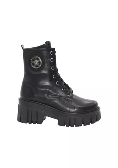 Mergenshoes 3086 Siyah Fermuarlı Bağcıklı Kadın Bot