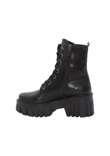 Mergenshoes 3086 Siyah Fermuarlı Bağcıklı Kadın Bot