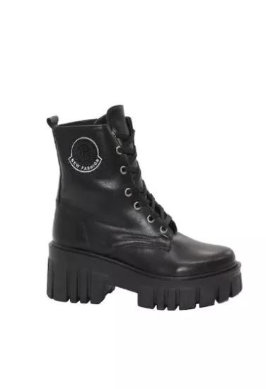 Mergenshoes 3087 Siyah Fermuarlı Bağcıklı Kadın Bot