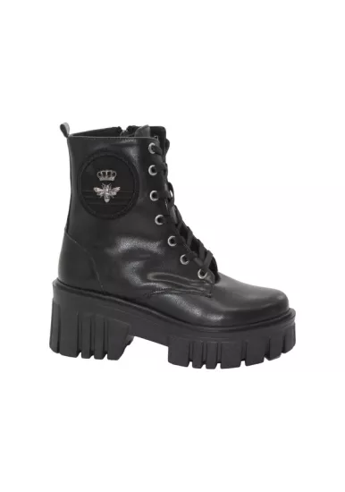 Mergenshoes 3088 Siyah Fermuarlı Bağcıklı Kadın Bot