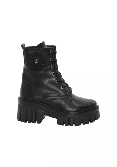 Mergenshoes 3089 Siyah Fermuarlı Bağcıklı Kadın Bot