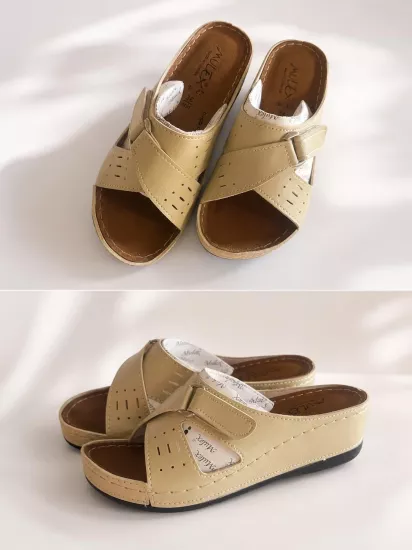 Mergenshoes A011 Bej Günlük Poli Yumuşak Taban Kadın Terlik