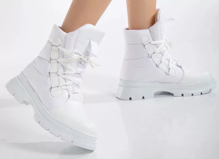 Mergenshoes Kp02 Beyaz Paraşüt Detaylı Kışlık Kadın Kar Botu