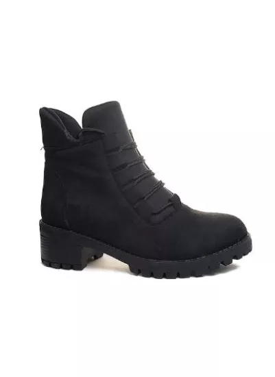 Mergenshoes Bf088 Siyah Süet Bağcıklı Kadın Bot