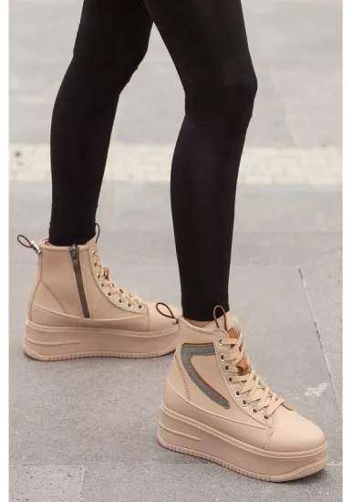 Mergenshoes Bf950 Bej Kalın Taban Kadın Bot