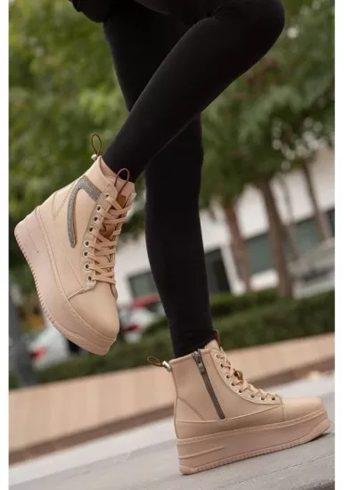 Mergenshoes Bf950 Bej Kalın Taban Kadın Bot