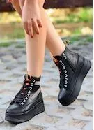Mergenshoes Bf950 Siyah Kalın Taban Kadın Bot