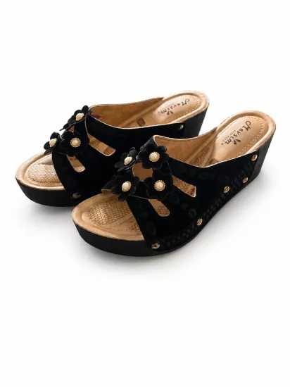 Mergenshoes G015 Siyah Günlük Star Poli Yüksek Taban Kadın Terlik