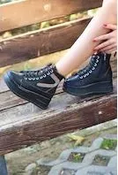 Mergenshoes Bf950 Siyah Kalın Taban Kadın Bot