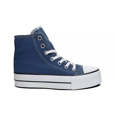 Mergenshoes Uzun Mavi Kadın Keten Spor Ayakkabı Sneakers 