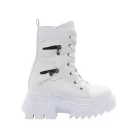 Mergenshoes BF182 Beyaz Bağcıklı Fermuarlı Kadın Bot 