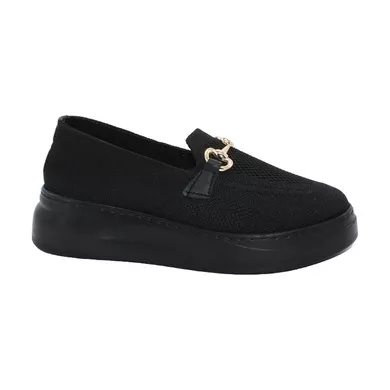 Mergenshoes G052 Siyah Yüksek Taban Triko Kadın Günlük Ayakkabı