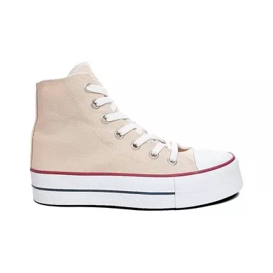 Mergenshoes Uzun Bej Kadın Keten Spor Ayakkabı Sneakers