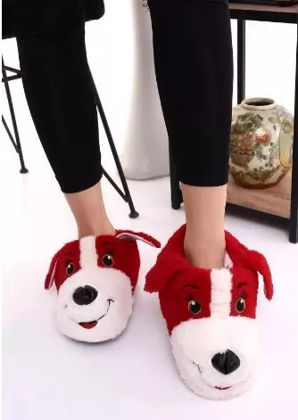 Mergenshoes Unisex Kırmızı Köpekli Panduf Ev Botu (Kırmızı)