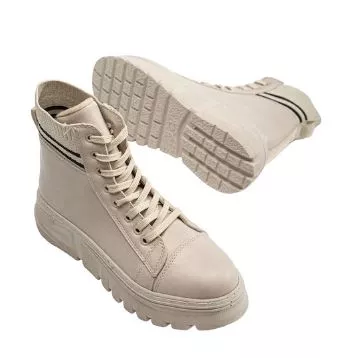Mergenshoes Mf1007 Bej Tiriko Cilt Kışlık Bağcıklı Kadın Bot