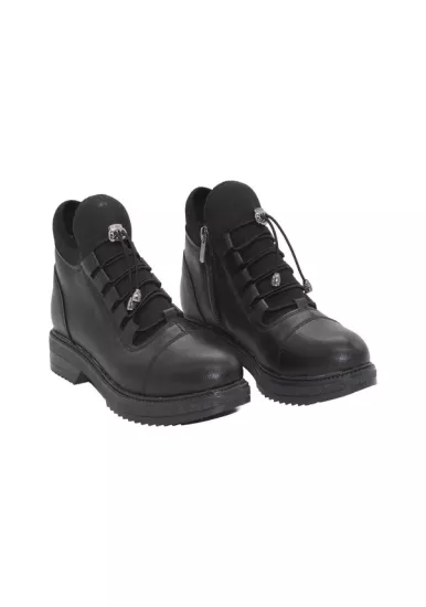 Mergenshoes S110 Siyah Cilt Bağcıklı Kadın Kışlık Bot