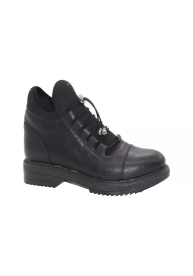 Mergenshoes S110 Siyah Cilt Bağcıklı Kadın Kışlık Bot