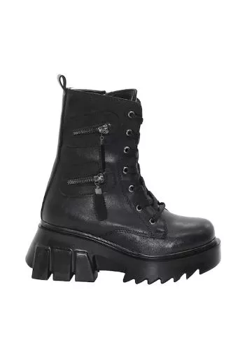 Mergenshoes BF182 Siyah Bağcıklı Fermuarlı Kadın Bot