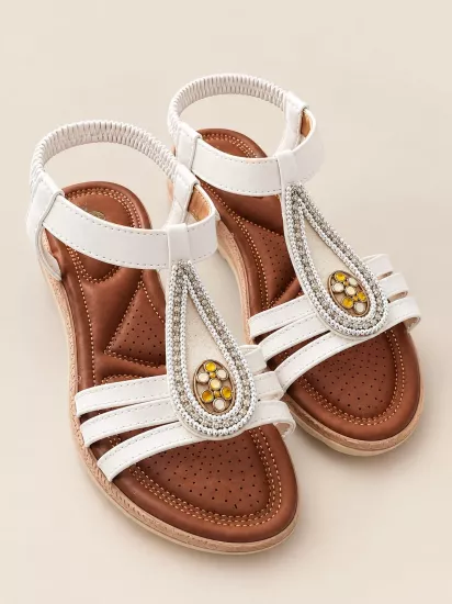 Mergenshoes Akç A25 Beyaz Günlük Taşlı Kadın Sandalet Ayakkabı