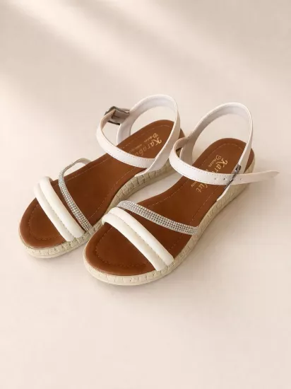Mergenshoes Srg S29 Bej Günlük Taşlı Kadın Sandalet Ayakkabı