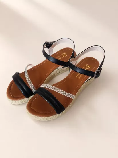 Mergenshoes Srg S29 Siyah Günlük Taşlı Kadın Sandalet Ayakkabı