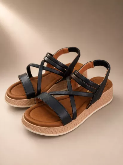 Mergenshoes Akç A31 Siyah Günlük Çapraz Kadın Sandalet Ayakkabı